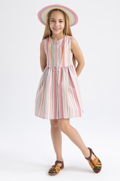 DeFacto Girl's Patterned Sleeveless Cotton Dress Z8036a623hs
