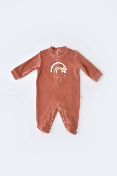 LUNES Organic Star Patterned Velvet Booties Jumpsuit