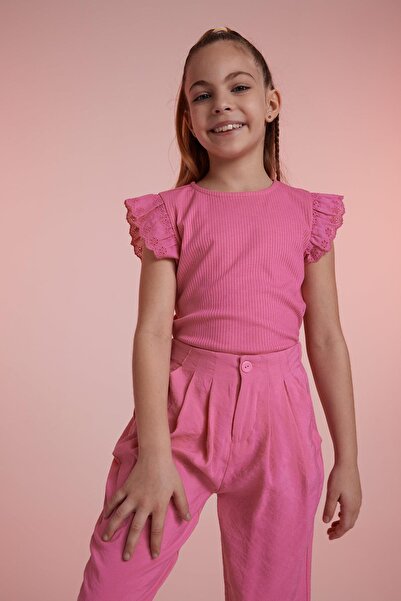 DeFacto Kız Çocuk Slim Fit Fitilli Kaşkorse Kısa Kollu Tişört Z6503a623sm