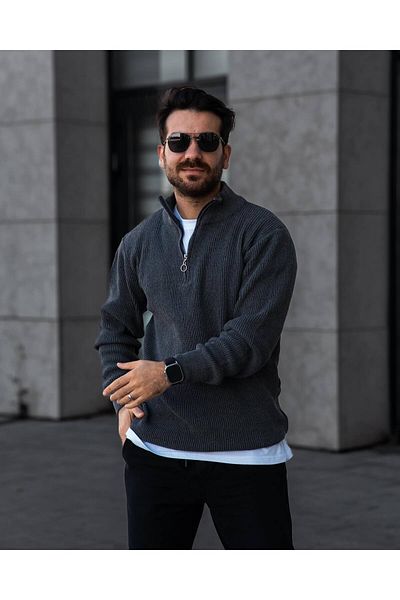 mayastyle men's knitwear sweater half zipper plain thessaloniki fabric