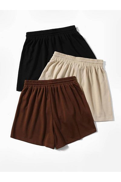 Machetta Set de 3 femei, pantaloni scurți uni de vară, fără imprimeuri - pantaloni scurți casual