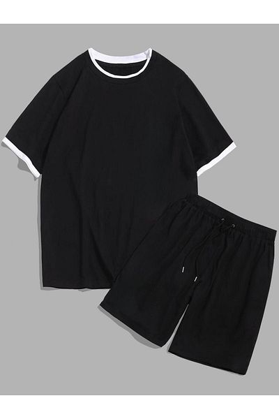 trendgar Unisex white piped duz black shorts suit