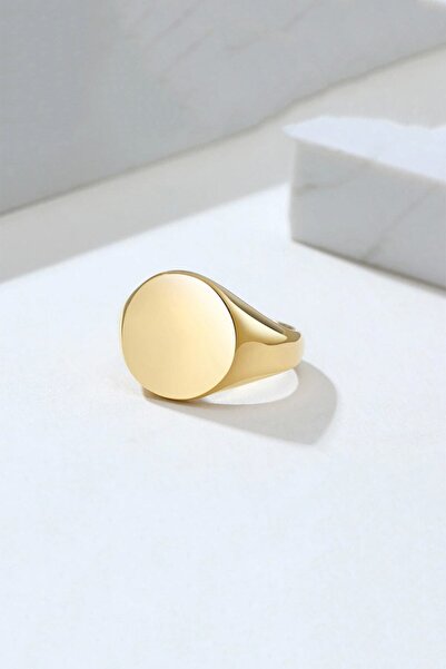 LOTUS GÜMÜŞ Yuvarlak Plaka Ayarlanabilir 14 K Altın Kaplama Kadın Yüzük