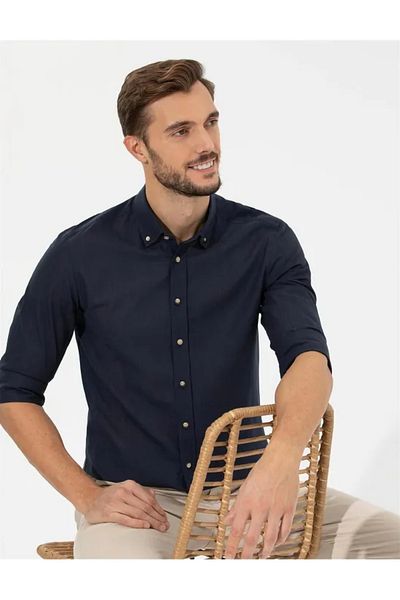 Pierre Cardin Μακρυμάνικο πουκάμισο Navy Blue Slim Fit G021GL004.000.1622602