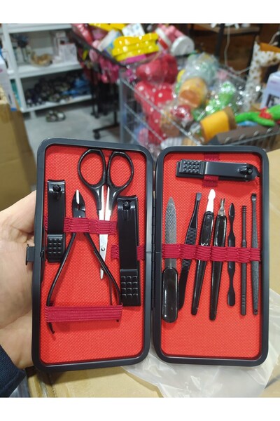 Lexi Bella مجموعة مانيكير وباديكير سوداء مكونة من 12 قطعة - كماشة أظافر لليد ...