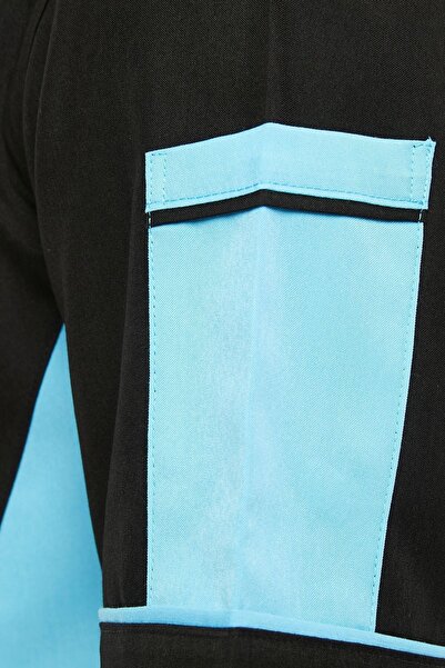 Uniprom Black-Turquoise Embroidery Short Sleeve Cook Jacket - Chef, Waiter Model with Pockets