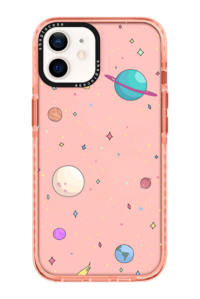 shoptocase Iphone 12 Pro Uyumlu Pembe Impact Gezegenler Tasarımlı Telefon Kılıfı