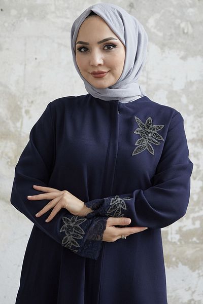 InStyle Ferace with Flower Stones on the Handle - Navy Blue