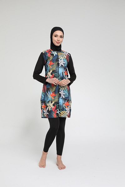 SEBOTEKS Τροπικό μοτίβο Gilet καλσόν Πλήρως καλυμμένο Hijab μαγιό 2352
