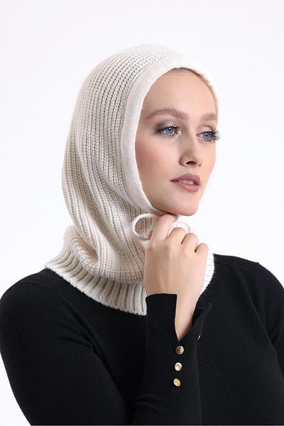 Onur Hat - Knitwear Headgear Ecru Balaklava Beanie Knitted Headgear Hooded Keep Warm Winter