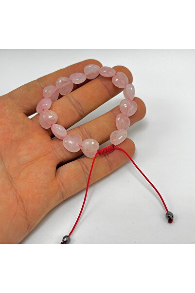 YILDIZ DOĞAL TAŞ SERTİFİKALI Kalp Şekilli Pembe Kuvars Makrome Doğal Taş Bile...