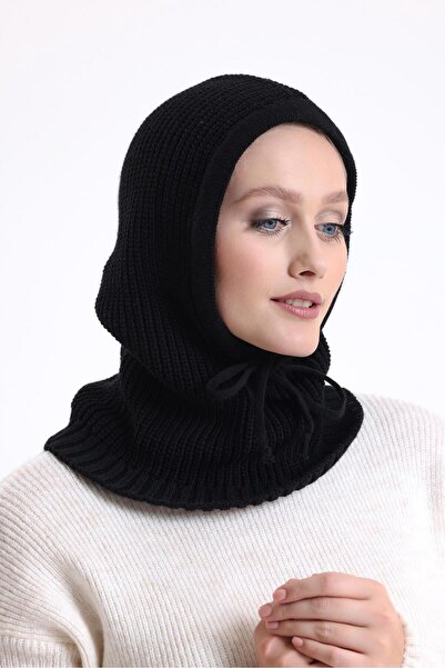 Onur Şapka -Triko Başlık Siyah Balaklava Bere Örgü Başlık Kapüşonlu Sıcak Tutar Kışlık