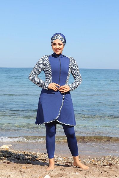 SEBOTEKS Garnished Pareo Model Design Closed Hijab Swimsuit with Tights 3355