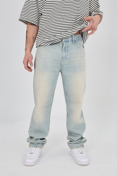ENZOI Men's Baggy Relaxed Blue Washed Pants