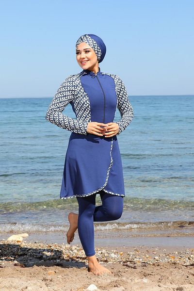 SEBOTEKS Garnished Pareo Model Design Closed Hijab Swimsuit with Tights 3355