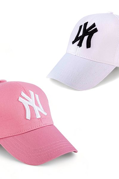 Eke Tekstil Unisex Set of 2 Pink And White Ny New York Baseball Cap