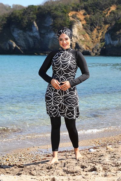 SEBOTEKS Μαγιό Hijab με ριγέ μοτίβο και κλειστό καλσόν 2240