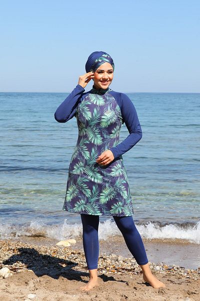 SEBOTEKS Κλειστό μαγιό Hijab με τροπικό σχέδιο και καλσόν 22412242