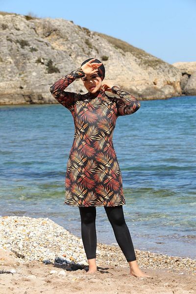 SEBOTEKS Ψηφιακό εμπριμέ καλσόν κλειστό χιτζάμπ μαγιό 3330