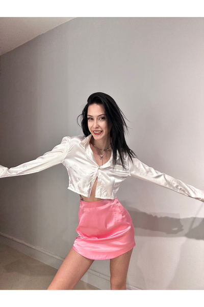 İREMŞAHİN Saten Asimetrik Mini Etek