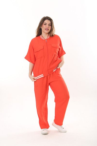 XL Modam WOMEN'S LARGE SIZE AYROBIN FABRIC ORANGE STRIPED SHORT SLEEVE SET