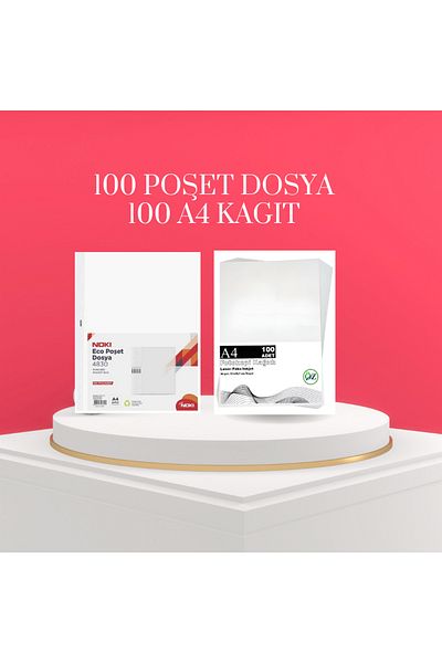 ÖZ KIRTASİYE 100 Pieces Bag File 100 Pieces A4 Paper 80gr