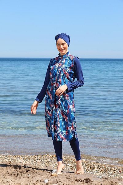 SEBOTEKS Ψηφιακό εμπριμέ μακρύ Gilet Model Closed Hijab Swimsuit 3482