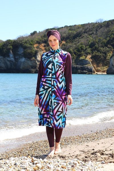 SEBOTEKS Ψηφιακή εκτύπωση Long Gilet Model Closed Hijab μαγιό 3484