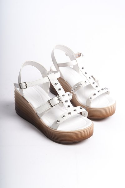 zaınexpress Women's Wedge Heeled Platform Sandals White