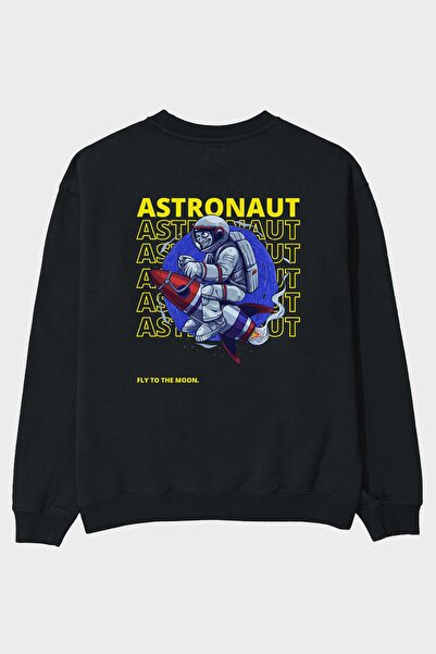 Ankhises Astronaut leti na Mesec Napisano nazad Štampano Crna Oversize kroj D...
