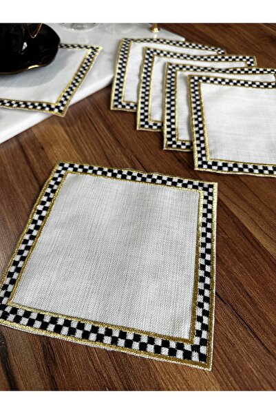 NURHAN HOME COLLECTION 6 Adet Mackenzie Desenli Gold Nakışlı Kokteyl Sunum Peçetesi
