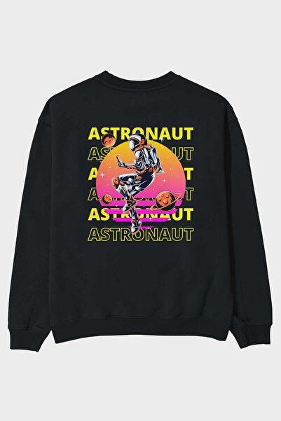 Ankhises Astronaut Streetwear 2 Leđa Štampano Crna Oversize kroj Dukserica Mu...