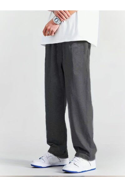 THE WHITE Мъжки спортни панталони със свободни кройки антрацит с прави крачоли 5