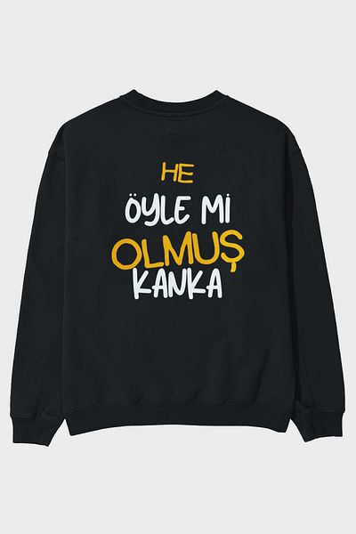 Ankhises He Was So Kanka Hanorac oversize negru cu imprimeu pe spate Bărbați, femei, cu gât crew