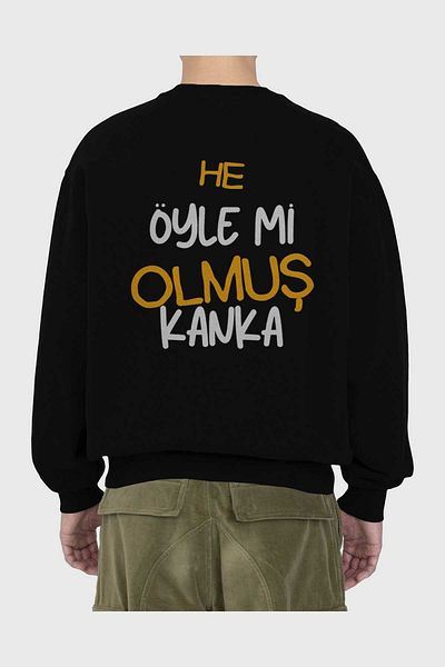 Ankhises He Was So Kanka Hanorac oversize negru cu imprimeu pe spate Bărbați, femei, cu gât crew
