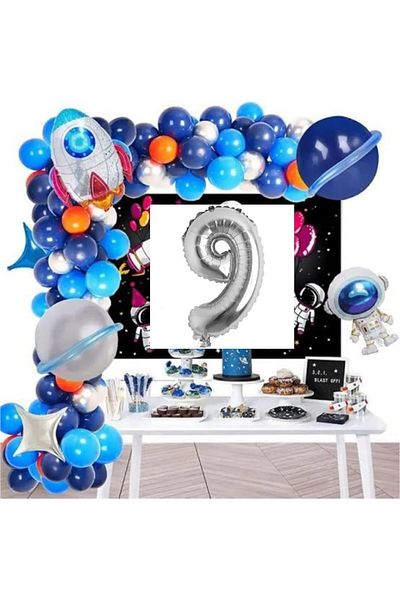 Toptan Bulurum Space Themed Bkmc Age Foiled Rocket Astronaut Birthday Party Ornament - Bmcnm933