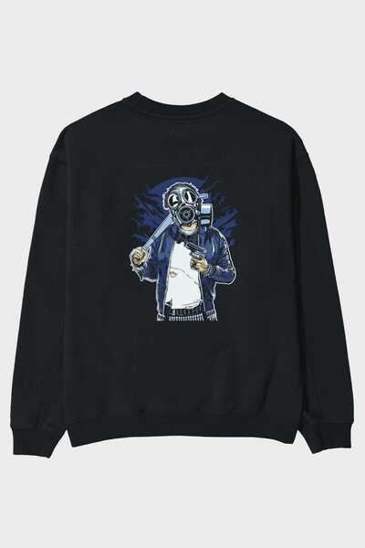 Ankhises Gasmask Bastard Back Štampano Crna Oversize kroj Dukserica Muškarci ...