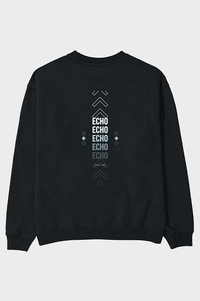 Ankhises Hanorac oversize negru cu imprimeu eco la spate Bărbați, femei, cu gât crew