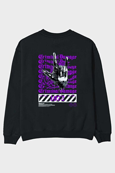 Ankhises Criminal Damage 2 Back Štampano Crna Oversize kroj Dukserica Muškarc...