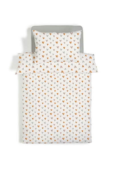 Evmila Çift Taraflı Kalp Desenli Çarşafsız Takım Tek Kişilik Nevresim Takımı ...