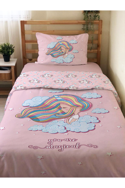 Evmila Set cuvertură de pilota unică cu model unicorn - 160x220 cm
