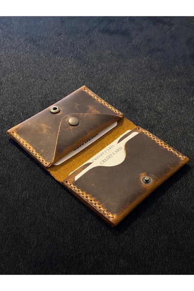 MAT Deri حامل بطاقات صغير مصنوع يدويًا من الجلد الطبيعي مع 6 بطاقات ومقصورة ل...