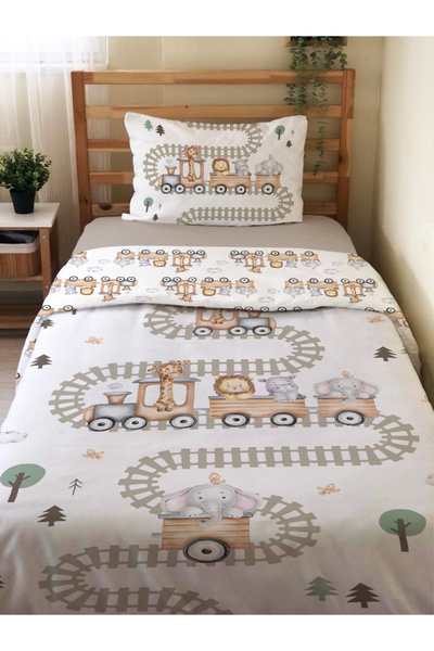 Evmila طقم غطاء لحاف فردي بنمط قطار مزدوج الجوانب بدون ملاءات مقاس 160 × 220 سم