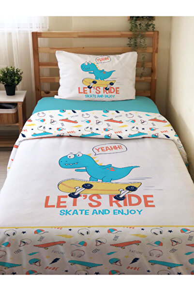 Evmila Set cuvertură de pilota cu model de dinozaur cu două fețe, fără cearșa...