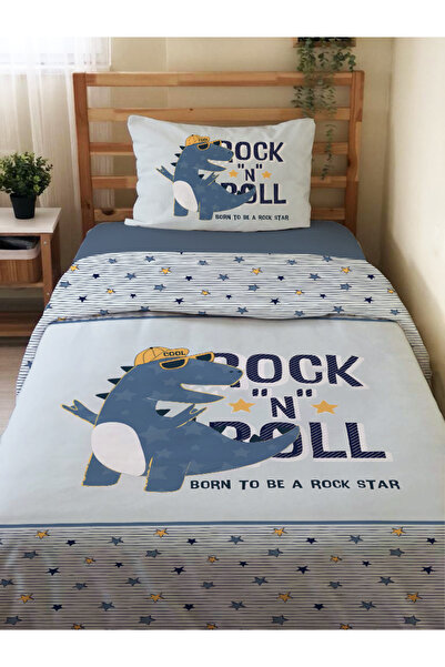 Evmila Çift Taraflı Dinozor Desenli Çarşafsız Takım Tek Kişilik Nevresim Takı...