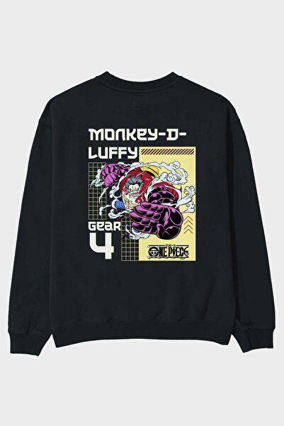 Ankhises Monkey D Luffy Back Štampano Crna Oversize kroj Dukserica Muškarci Ž...