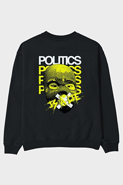 Ankhises Politika je laž Nazad Štampano Crna Oversize kroj Dukserica Muškarci...