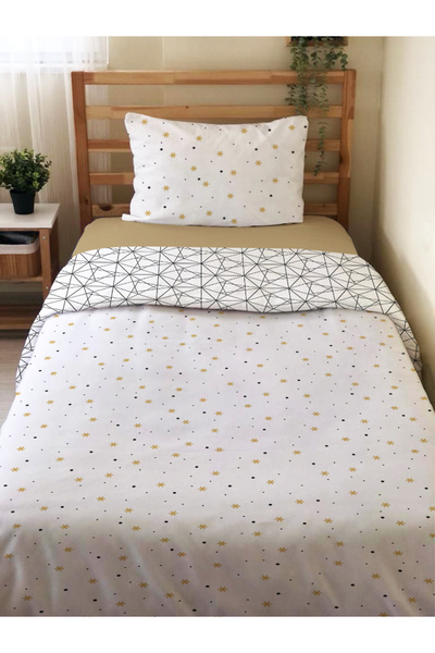 Evmila Çift Taraflı Modern Desenli Çarşafsız Takım Tek Kişilik Nevresim Takım...