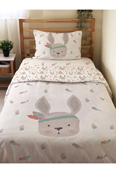 Evmila Çift Taraflı Tavşan Desenli Çarşafsız Takım Baskılı Tek Kişilik Nevres...