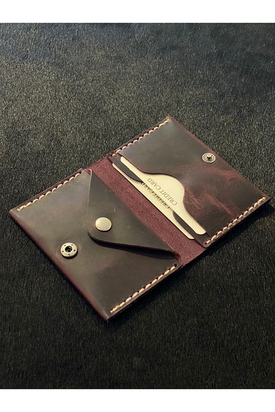 MAT Deri Minimal Card Holder Purple Handmade Genuine Leather with 6 Cards and Coin Compartment